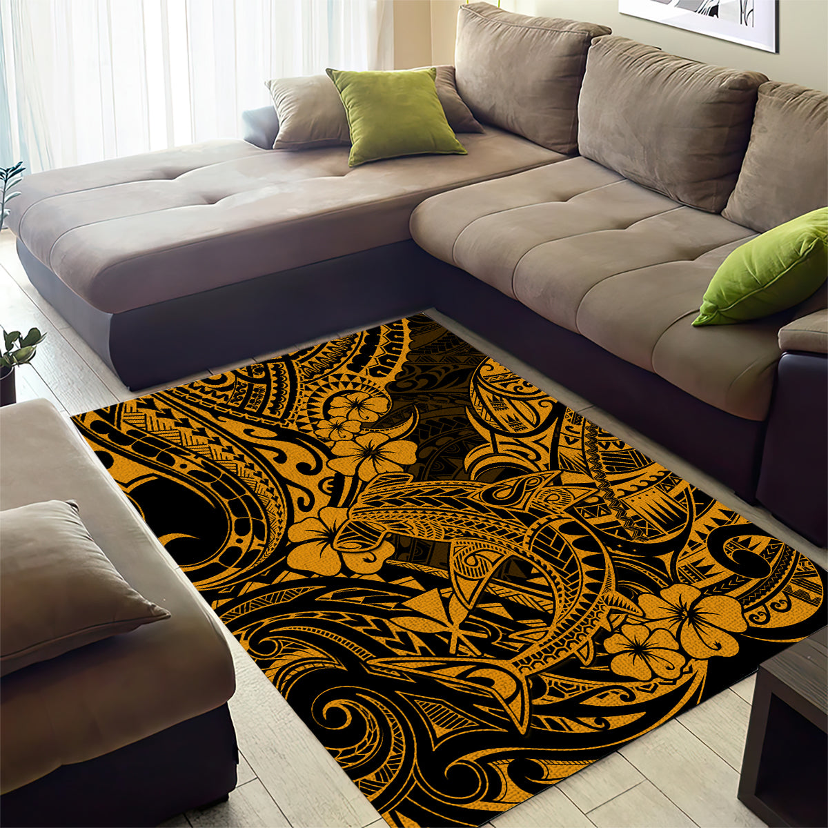 Hawaii Shark Area Rug Polynesian Pattern Gold Version LT01 - Polynesian Pride