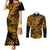 Hawaii Shark Couples Matching Mermaid Dress and Long Sleeve Button Shirts Polynesian Pattern Gold Version LT01 Gold - Polynesian Pride