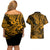 Hawaii Shark Couples Matching Off Shoulder Short Dress and Hawaiian Shirt Polynesian Pattern Gold Version LT01 - Polynesian Pride