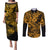 Hawaii Shark Couples Matching Puletasi Dress and Long Sleeve Button Shirts Polynesian Pattern Gold Version LT01 Gold - Polynesian Pride