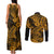 Hawaii Shark Couples Matching Tank Maxi Dress and Long Sleeve Button Shirts Polynesian Pattern Gold Version LT01 - Polynesian Pride