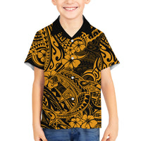 Hawaii Shark Family Matching Tank Maxi Dress and Hawaiian Shirt Polynesian Pattern Gold Version LT01 Son's Shirt Gold - Polynesian Pride