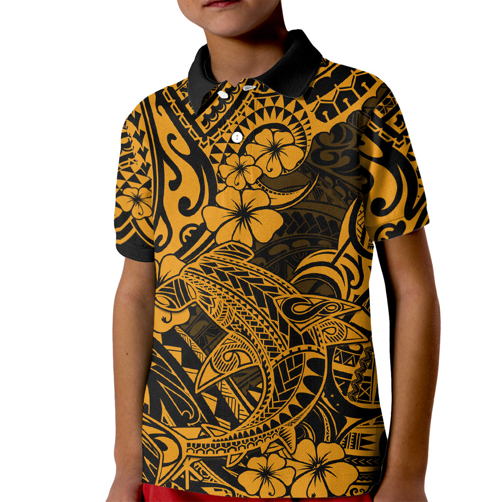 Hawaii Shark Kid Polo Shirt Polynesian Pattern Gold Version LT01 Kid Gold - Polynesian Pride