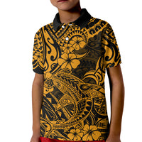 Hawaii Shark Kid Polo Shirt Polynesian Pattern Gold Version LT01 Kid Gold - Polynesian Pride