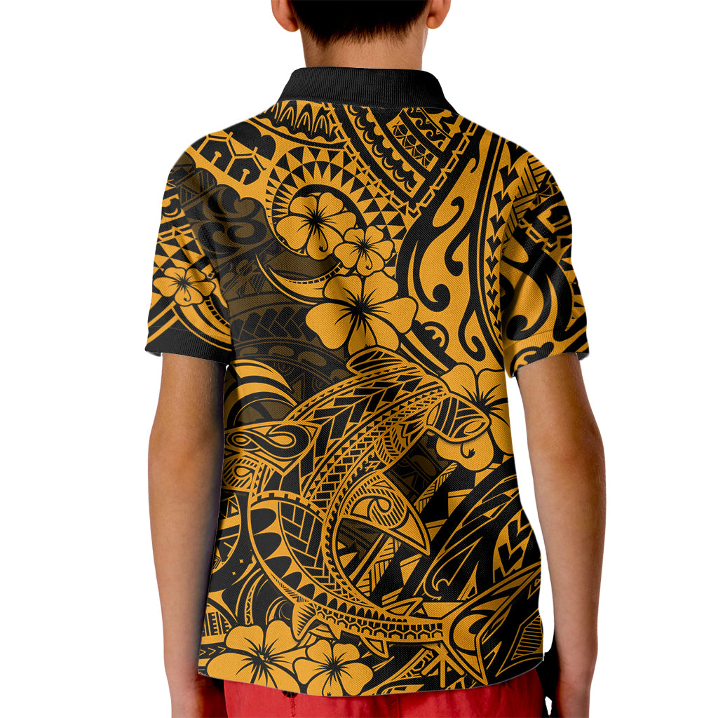Hawaii Shark Kid Polo Shirt Polynesian Pattern Gold Version LT01 - Polynesian Pride