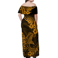 Hawaii Shark Off Shoulder Maxi Dress Polynesian Pattern Gold Version LT01 - Polynesian Pride