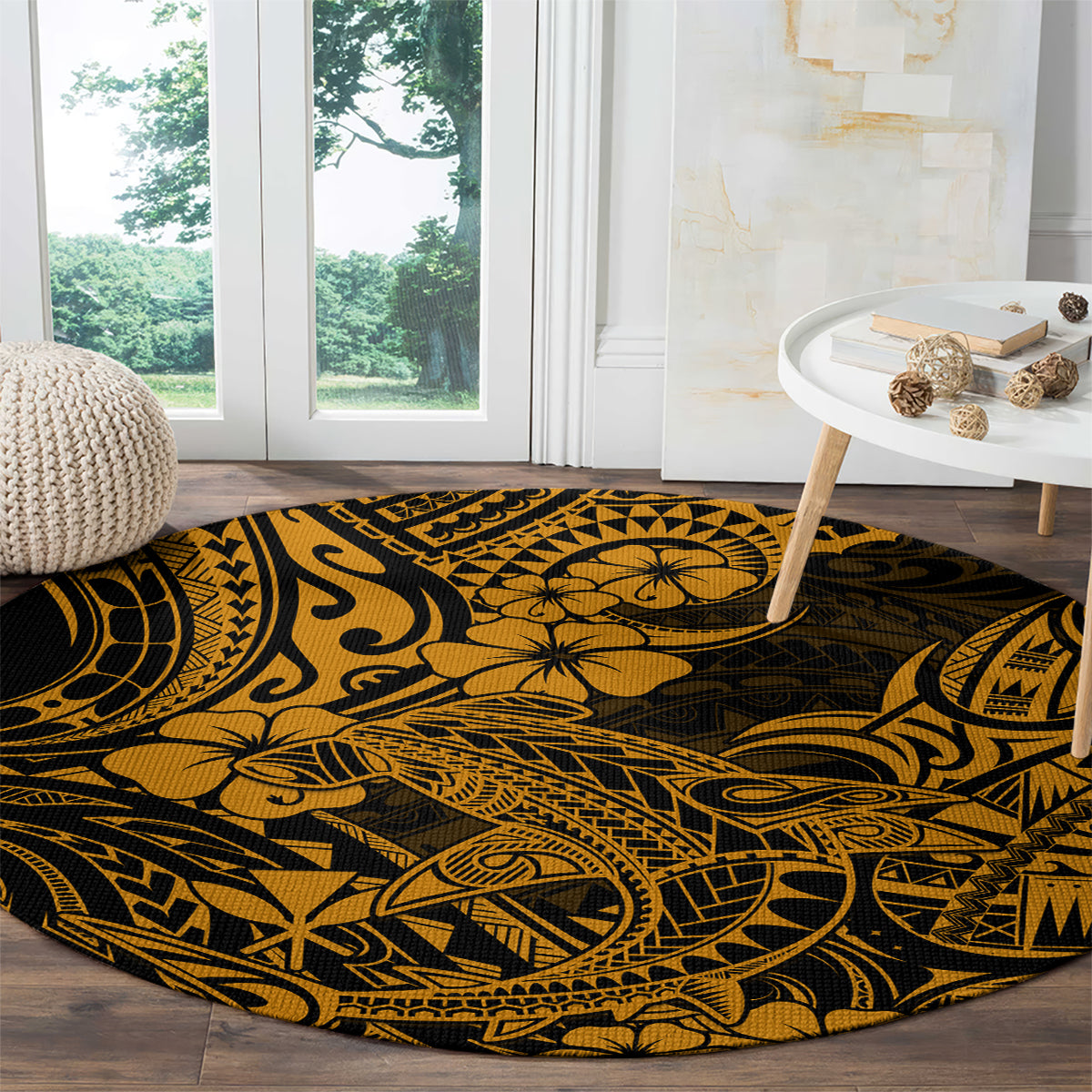 Hawaii Shark Round Carpet Polynesian Pattern Gold Version LT01 - Polynesian Pride