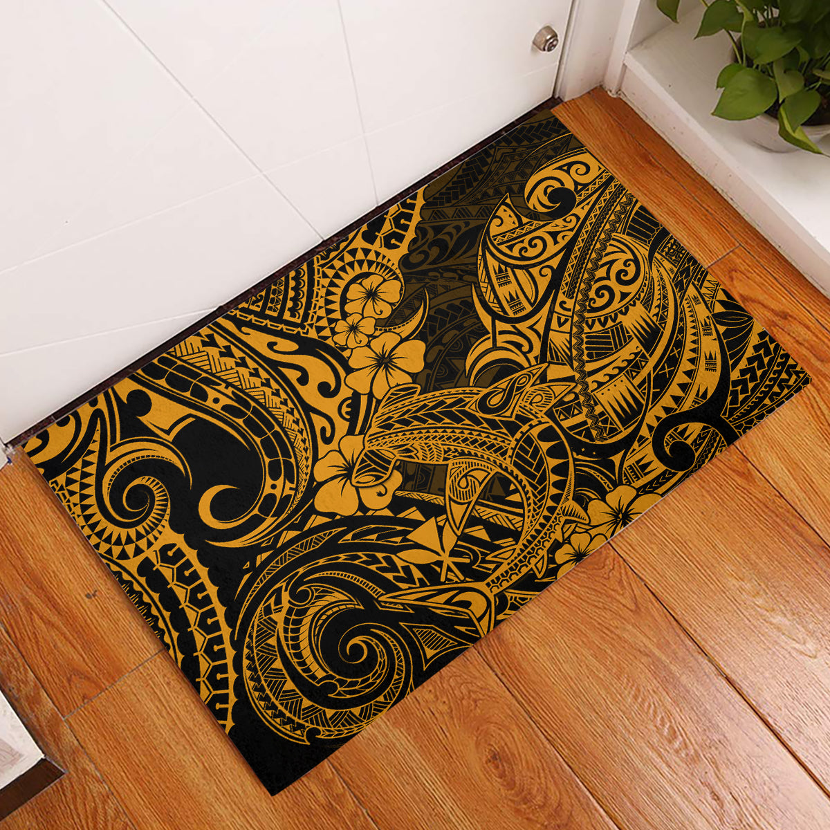 Hawaii Shark Rubber Doormat Polynesian Pattern Gold Version LT01 Gold - Polynesian Pride