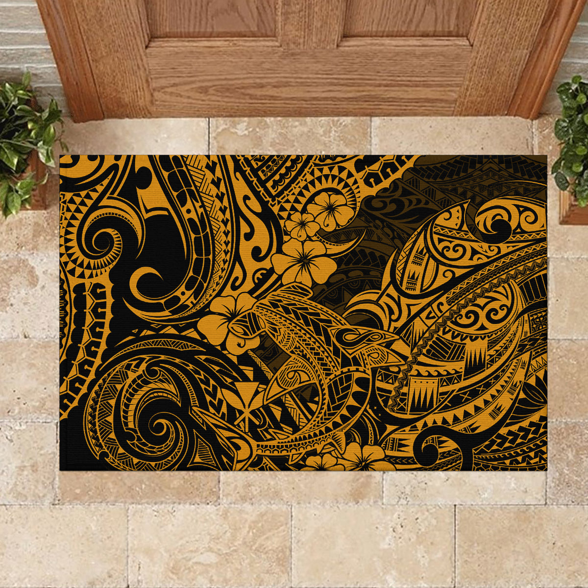 Hawaii Shark Rubber Doormat Polynesian Pattern Gold Version LT01 - Polynesian Pride