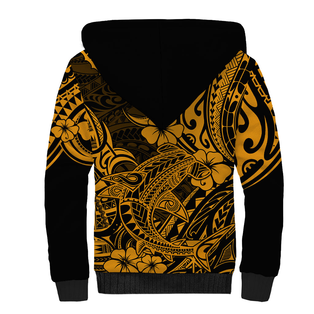 Hawaii Shark Sherpa Hoodie Polynesian Pattern Gold Version LT01 - Polynesian Pride