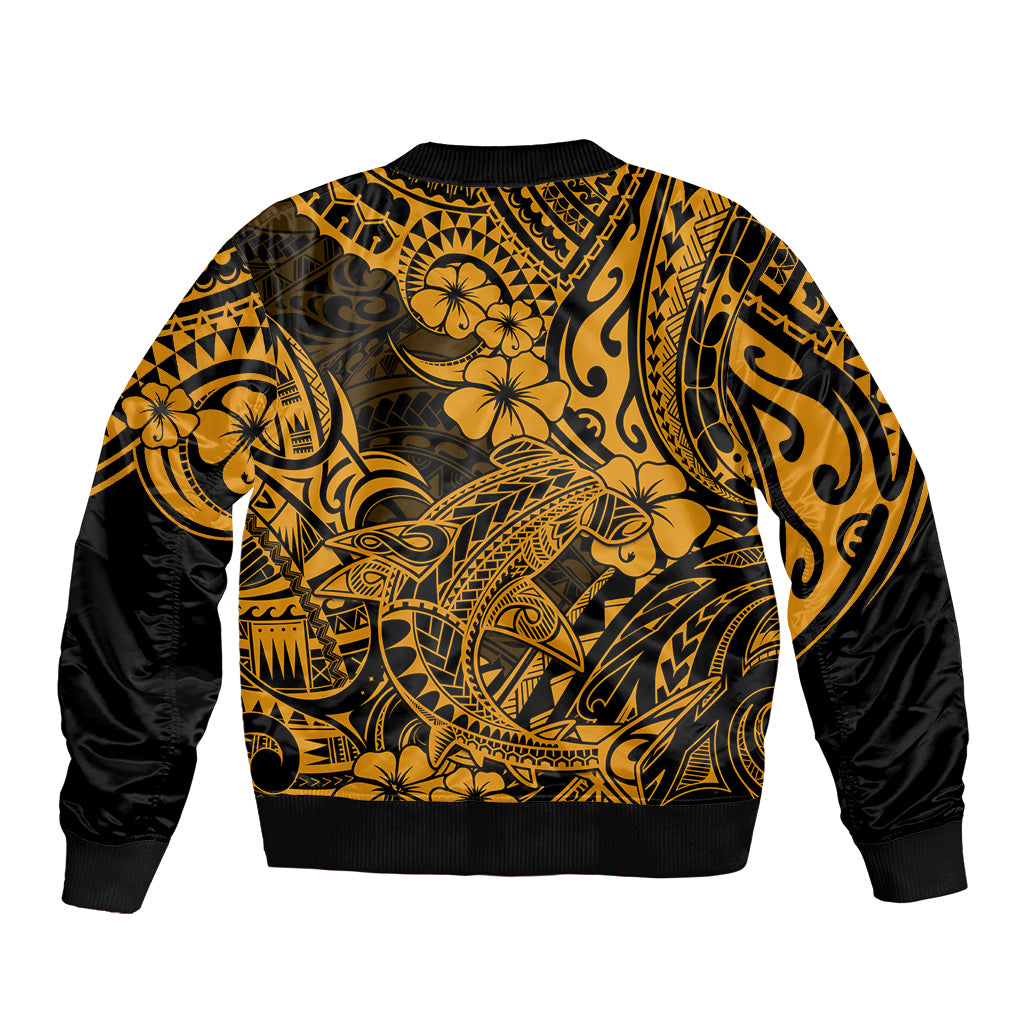 Hawaii Shark Sleeve Zip Bomber Jacket Polynesian Pattern Gold Version LT01 - Polynesian Pride