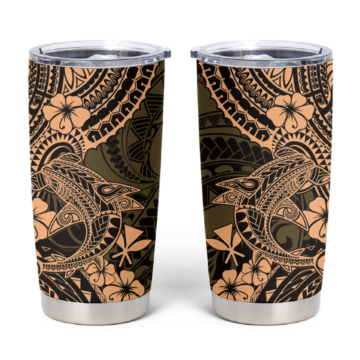 Hawaii Shark Tumbler Cup Polynesian Pattern Gold Version