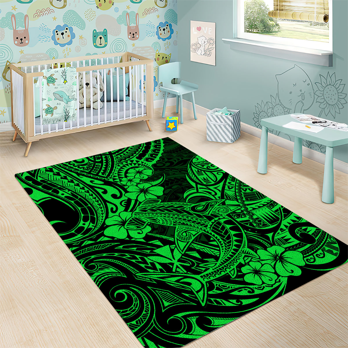 Hawaii Shark Area Rug Polynesian Pattern Green Version LT01 - Polynesian Pride