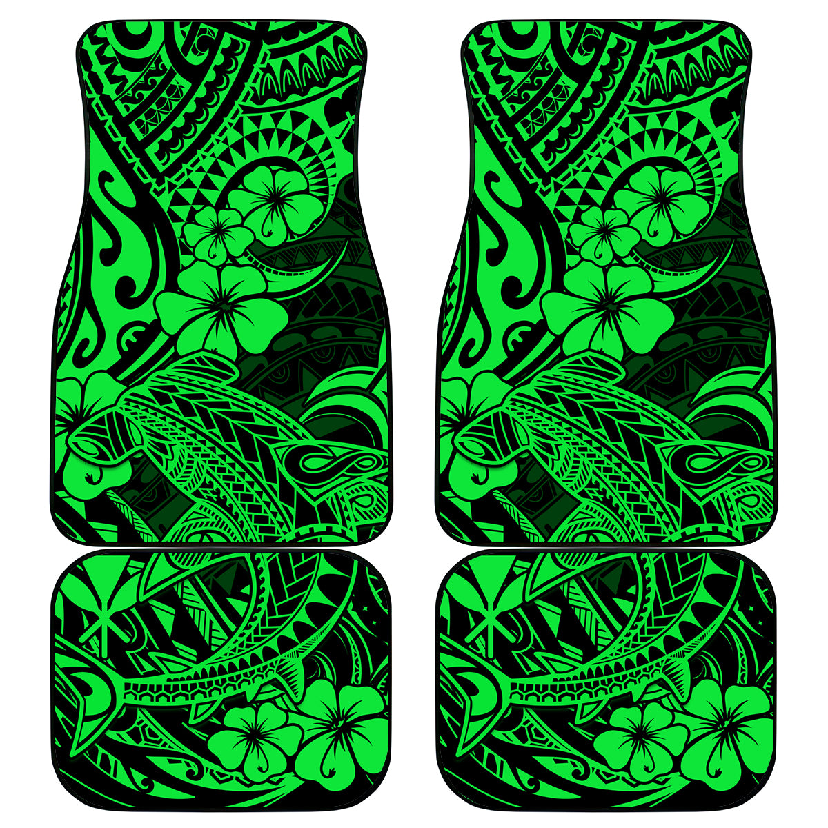 Hawaii Shark Car Mats Polynesian Pattern Green Version LT01 Green - Polynesian Pride