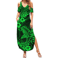Hawaii Shark Family Matching Summer Maxi Dress and Hawaiian Shirt Polynesian Pattern Green Version LT01 Mom's Dress Green - Polynesian Pride