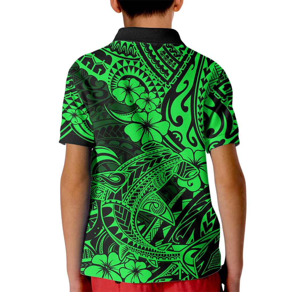 Hawaii Shark Kid Polo Shirt Polynesian Pattern Green Version LT01 - Polynesian Pride