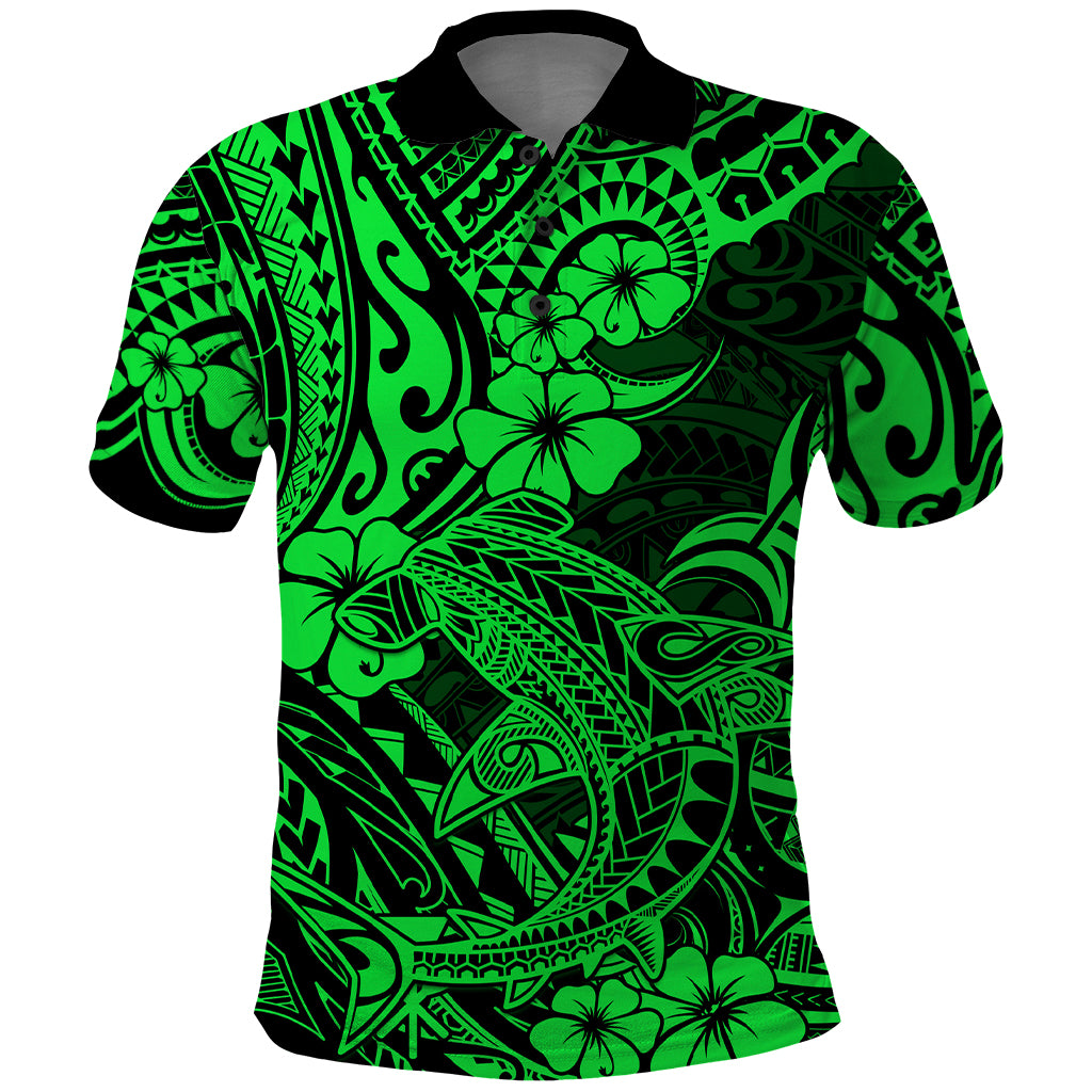 Hawaii Shark Polo Shirt Polynesian Pattern Green Version LT01 Green - Polynesian Pride