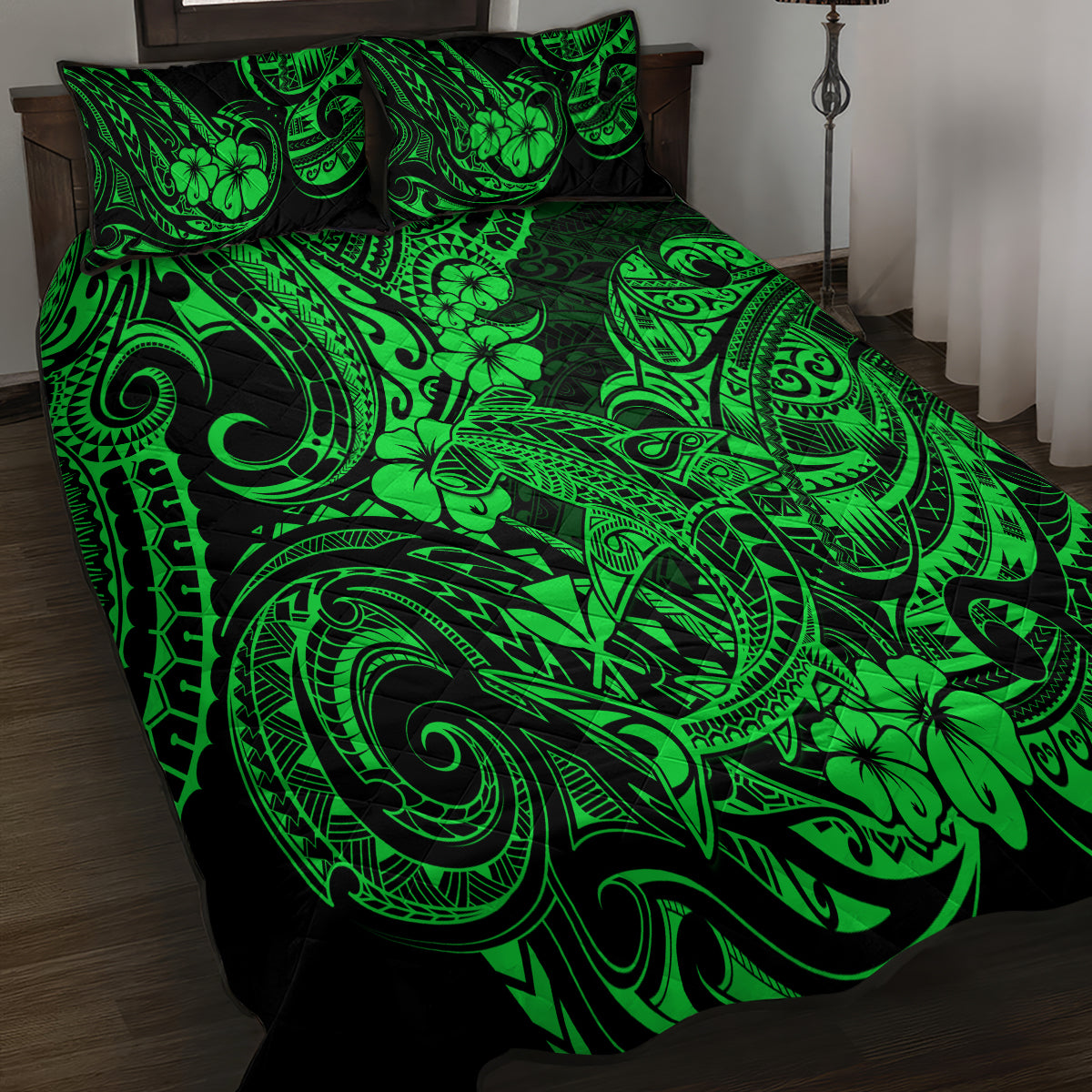 Hawaii Shark Quilt Bed Set Polynesian Pattern Green Version LT01 - Polynesian Pride