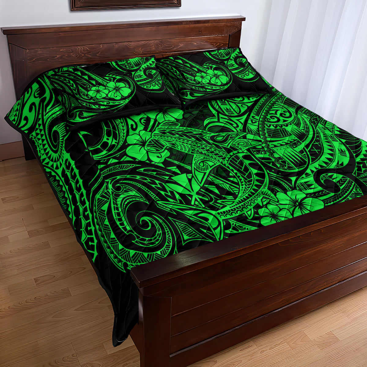 Hawaii Shark Quilt Bed Set Polynesian Pattern Green Version LT01 - Polynesian Pride