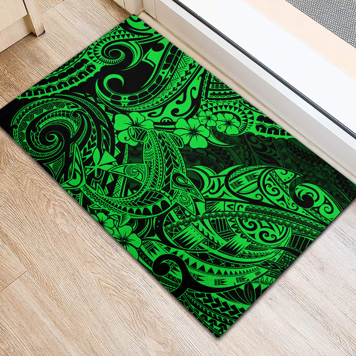 Hawaii Shark Rubber Doormat Polynesian Pattern Green Version LT01 - Polynesian Pride