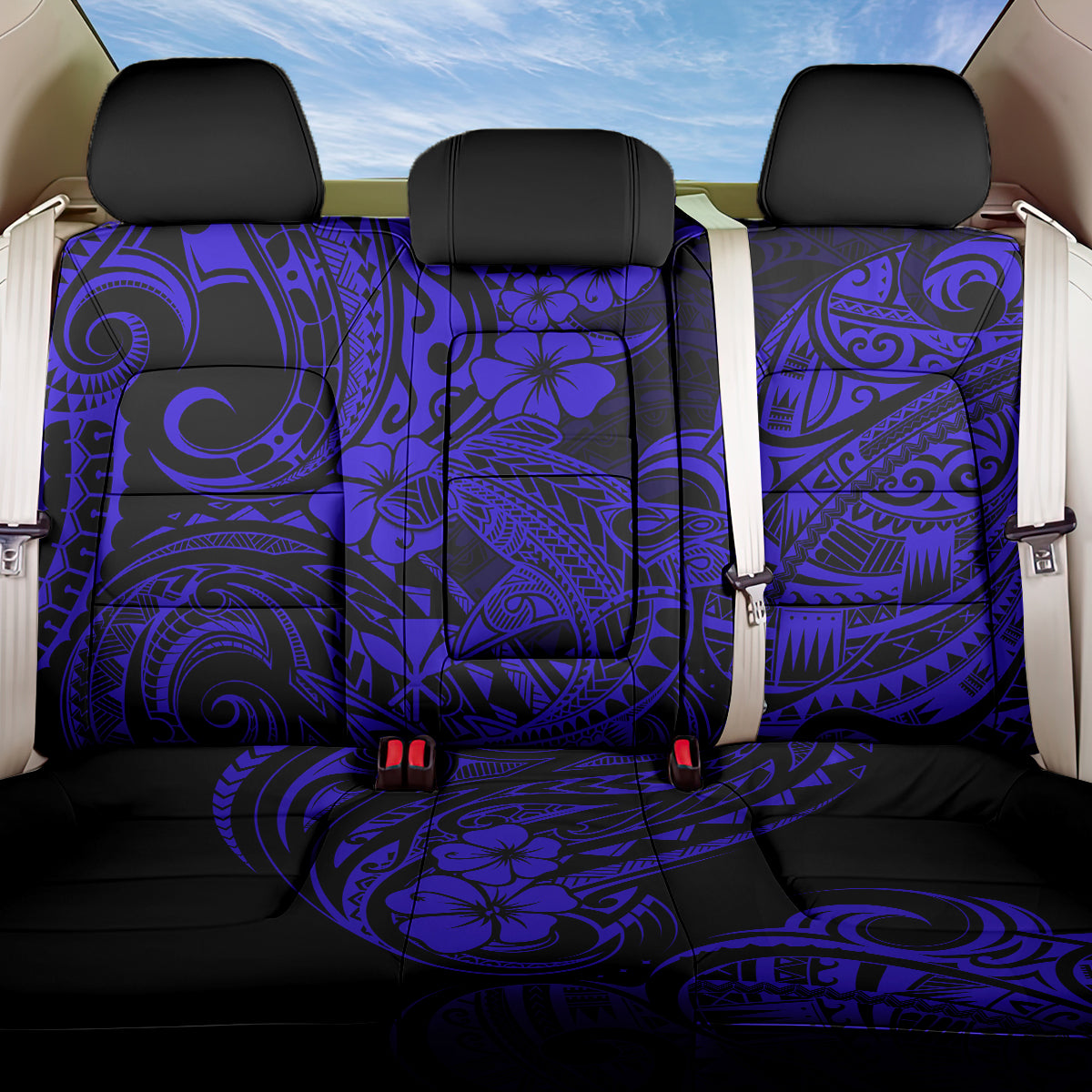 Hawaii Shark Back Car Seat Cover Polynesian Pattern Navy Blue Version