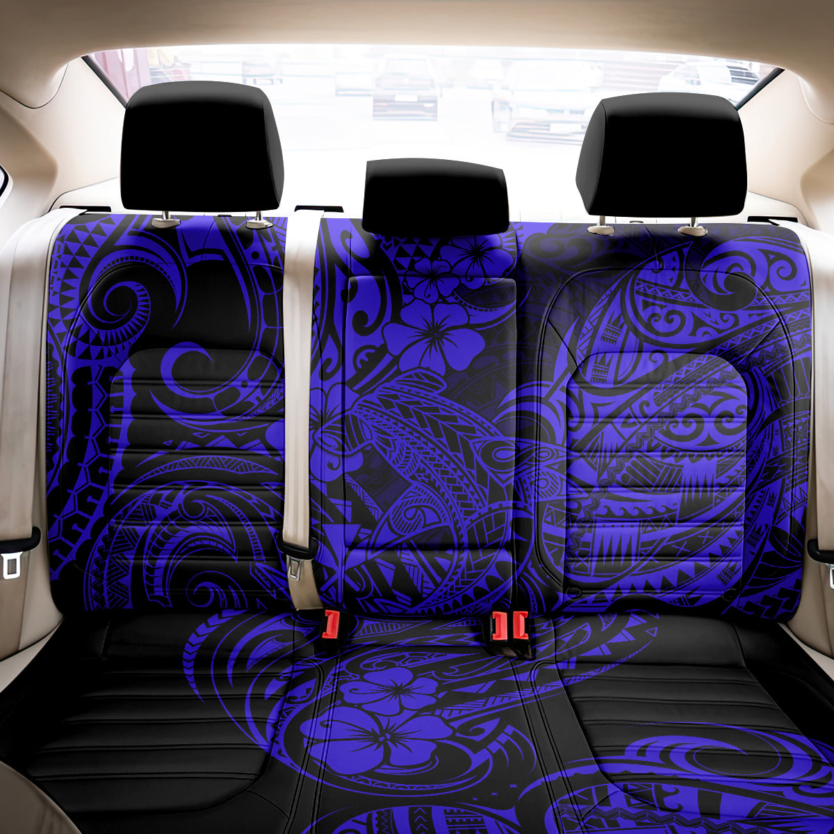Hawaii Shark Back Car Seat Cover Polynesian Pattern Navy Blue Version