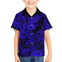 Hawaii Shark Kid Hawaiian Shirt Polynesian Pattern Navy Blue Version LT01 Kid Blue - Polynesian Pride