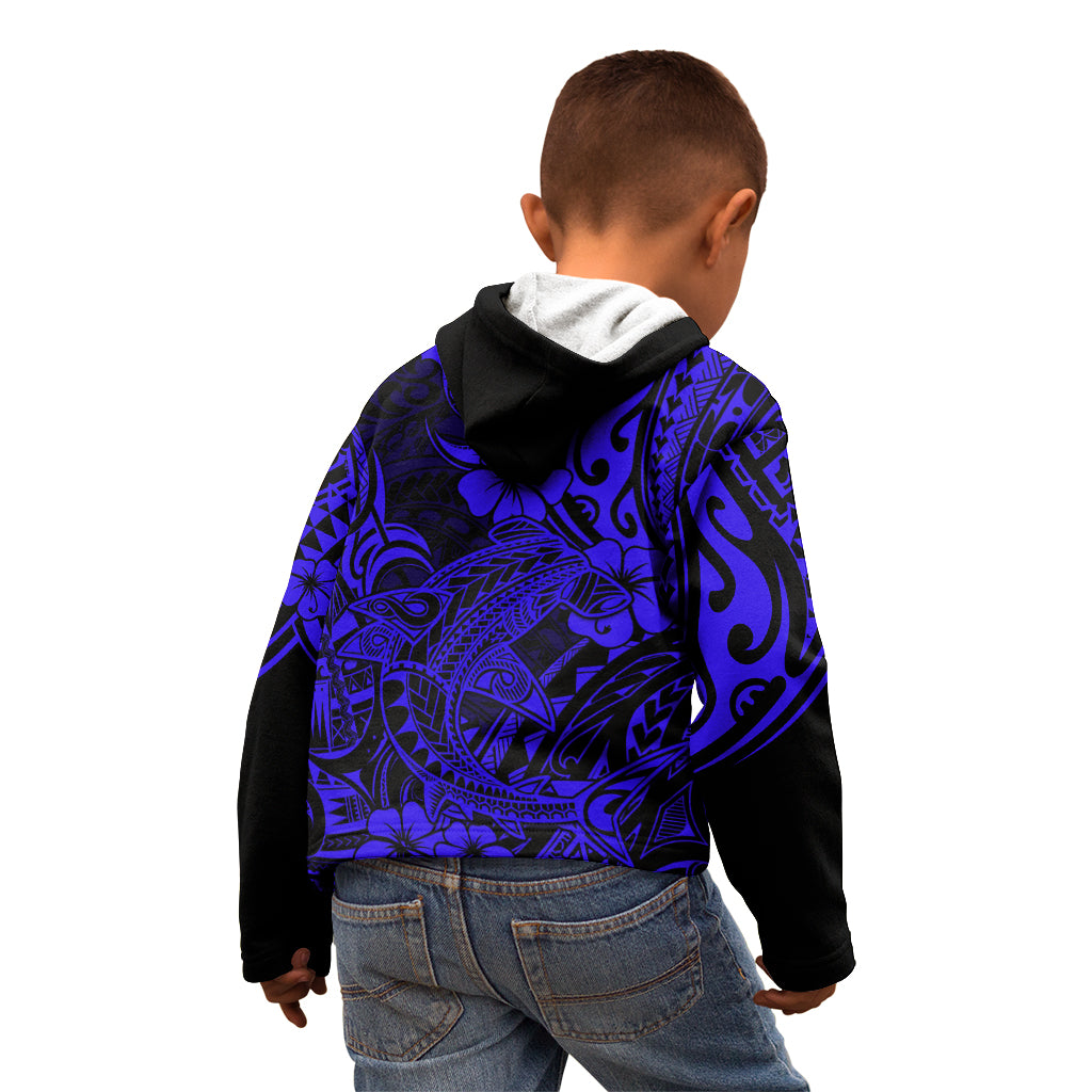 Hawaii Shark Kid Hoodie Polynesian Pattern Navy Blue Version LT01 - Polynesian Pride