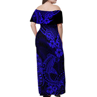 Hawaii Shark Off Shoulder Maxi Dress Polynesian Pattern Navy Blue Version LT01 - Polynesian Pride