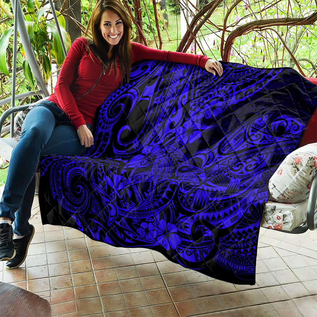 Hawaii Shark Quilt Polynesian Pattern Navy Blue Version LT01 - Polynesian Pride