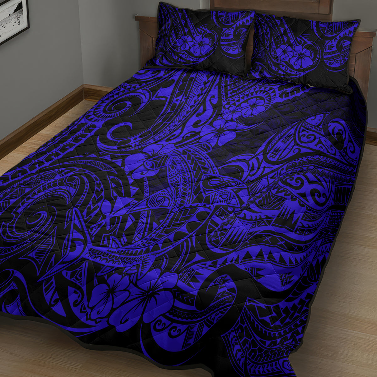 Hawaii Shark Quilt Bed Set Polynesian Pattern Navy Blue Version LT01 - Polynesian Pride
