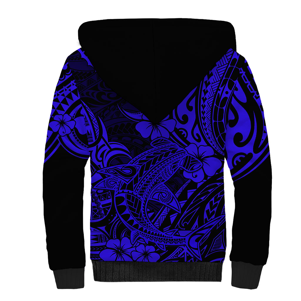 Hawaii Shark Sherpa Hoodie Polynesian Pattern Navy Blue Version LT01 - Polynesian Pride