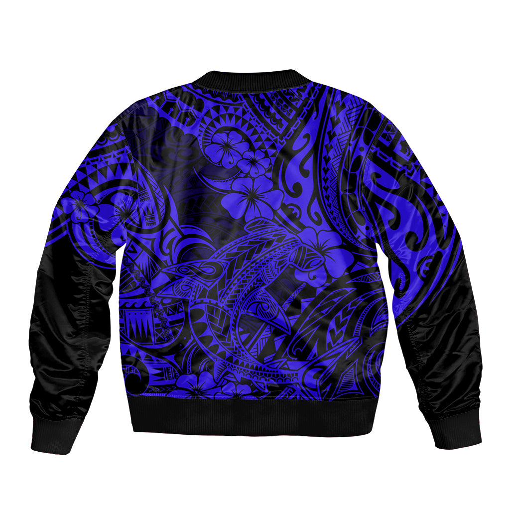 Hawaii Shark Sleeve Zip Bomber Jacket Polynesian Pattern Navy Blue Version LT01 - Polynesian Pride