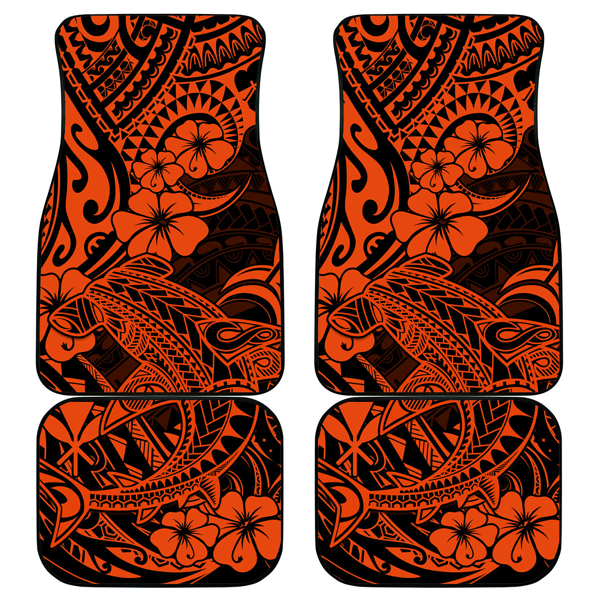 Hawaii Shark Car Mats Polynesian Pattern Orange Version LT01 Orange - Polynesian Pride