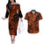 Hawaii Shark Couples Matching Off The Shoulder Long Sleeve Dress and Hawaiian Shirt Polynesian Pattern Orange Version LT01 Orange - Polynesian Pride
