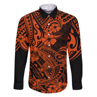 Hawaii Shark Family Matching Long Sleeve Bodycon Dress and Hawaiian Shirt Polynesian Pattern Orange Version LT01 Dad's Shirt - Long Sleeve Orange - Polynesian Pride