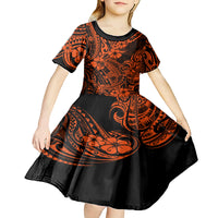 Hawaii Shark Kid Short Sleeve Dress Polynesian Pattern Orange Version LT01 - Polynesian Pride