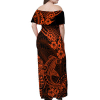 Hawaii Shark Off Shoulder Maxi Dress Polynesian Pattern Orange Version LT01 - Polynesian Pride