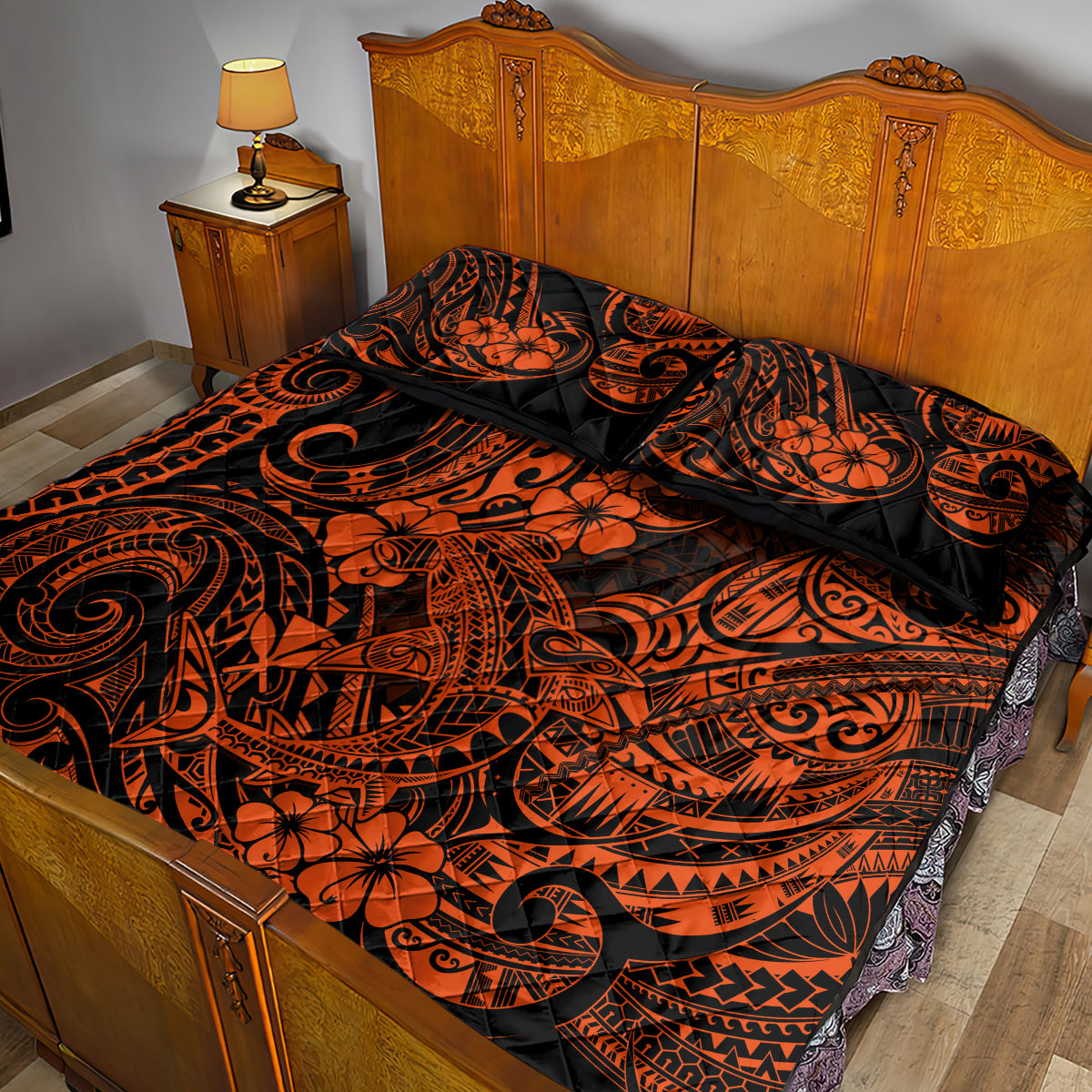 Hawaii Shark Quilt Bed Set Polynesian Pattern Orange Version LT01 - Polynesian Pride