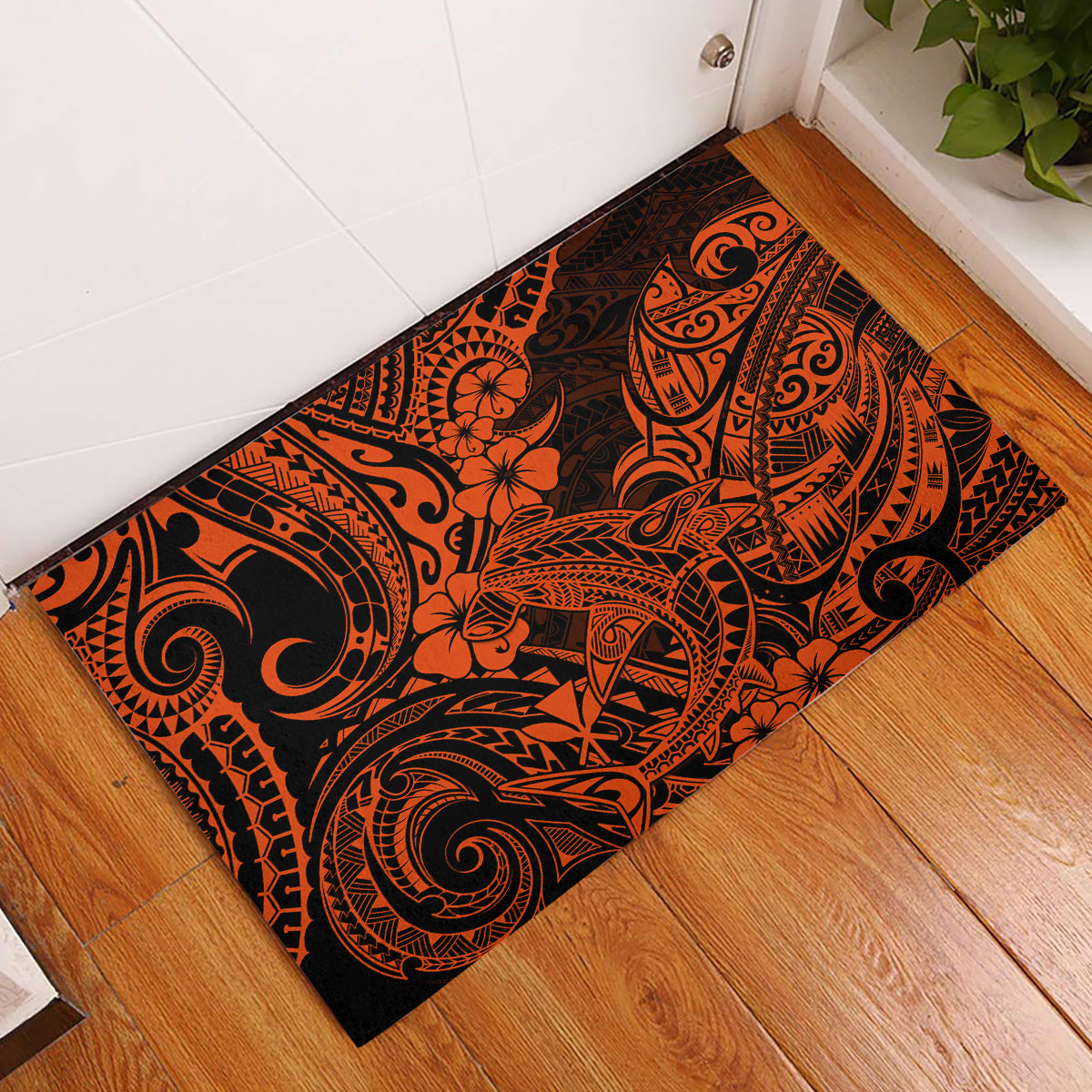 Hawaii Shark Rubber Doormat Polynesian Pattern Orange Version LT01 Orange - Polynesian Pride