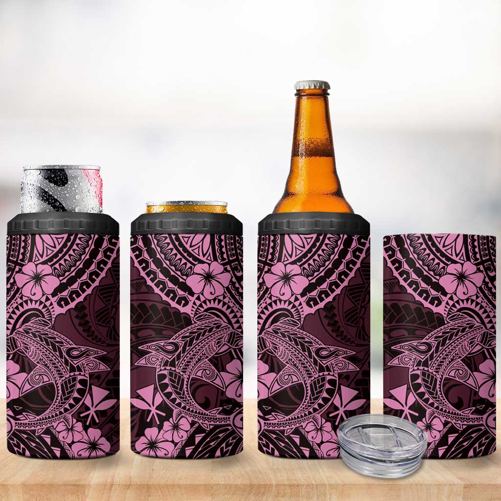 Hawaii Shark 4 in 1 Can Cooler Tumbler Polynesian Pattern Pink Version