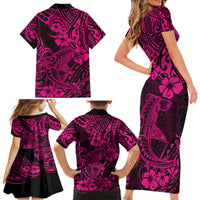 Hawaii Shark Family Matching Short Sleeve Bodycon Dress and Hawaiian Shirt Polynesian Pattern Pink Version LT01 - Polynesian Pride