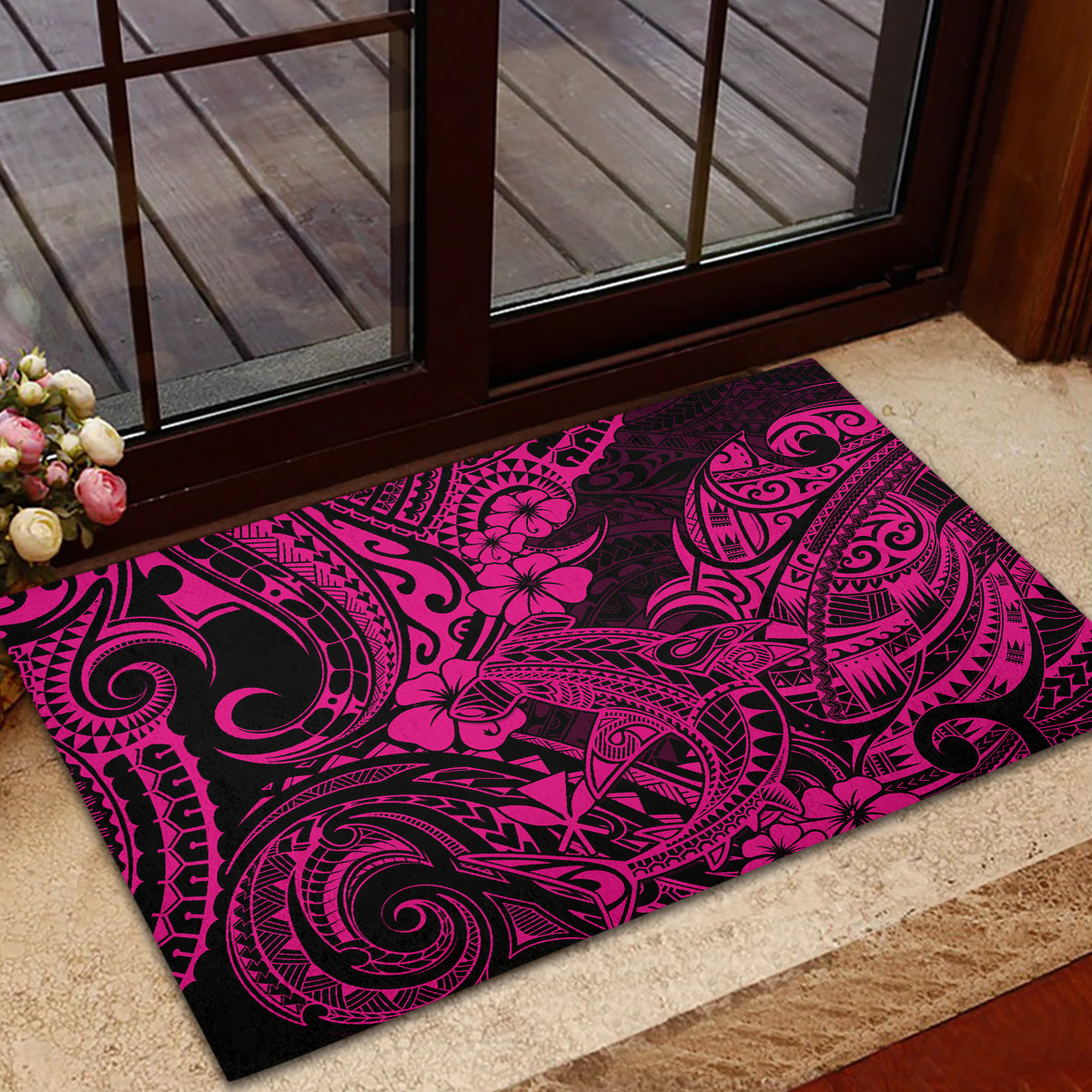 Hawaii Shark Rubber Doormat Polynesian Pattern Pink Version LT01 - Polynesian Pride