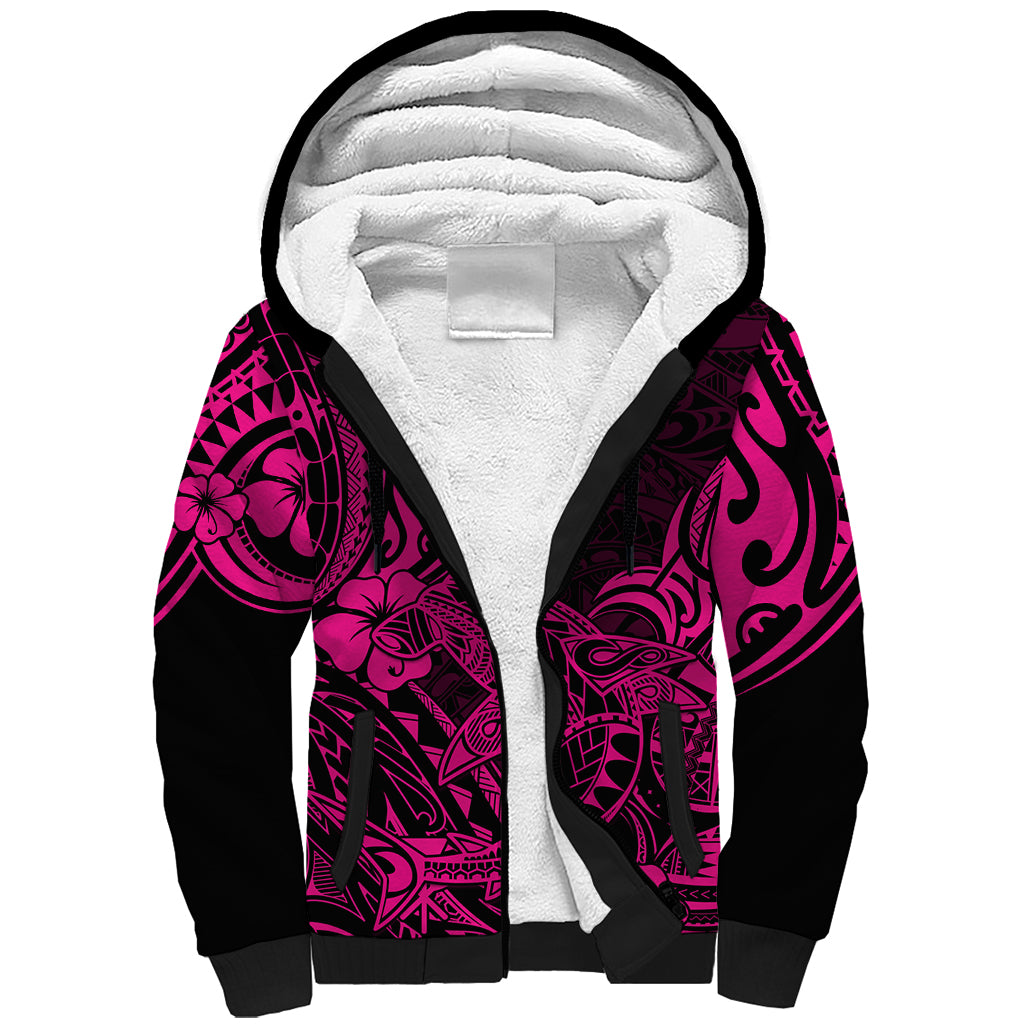 Hawaii Shark Sherpa Hoodie Polynesian Pattern Pink Version LT01 Unisex Pink - Polynesian Pride