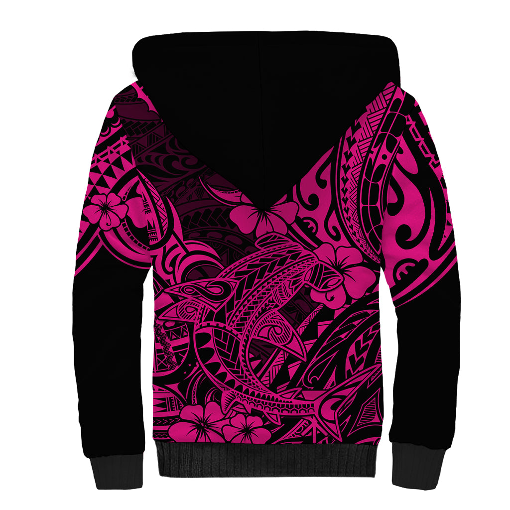 Hawaii Shark Sherpa Hoodie Polynesian Pattern Pink Version LT01 - Polynesian Pride