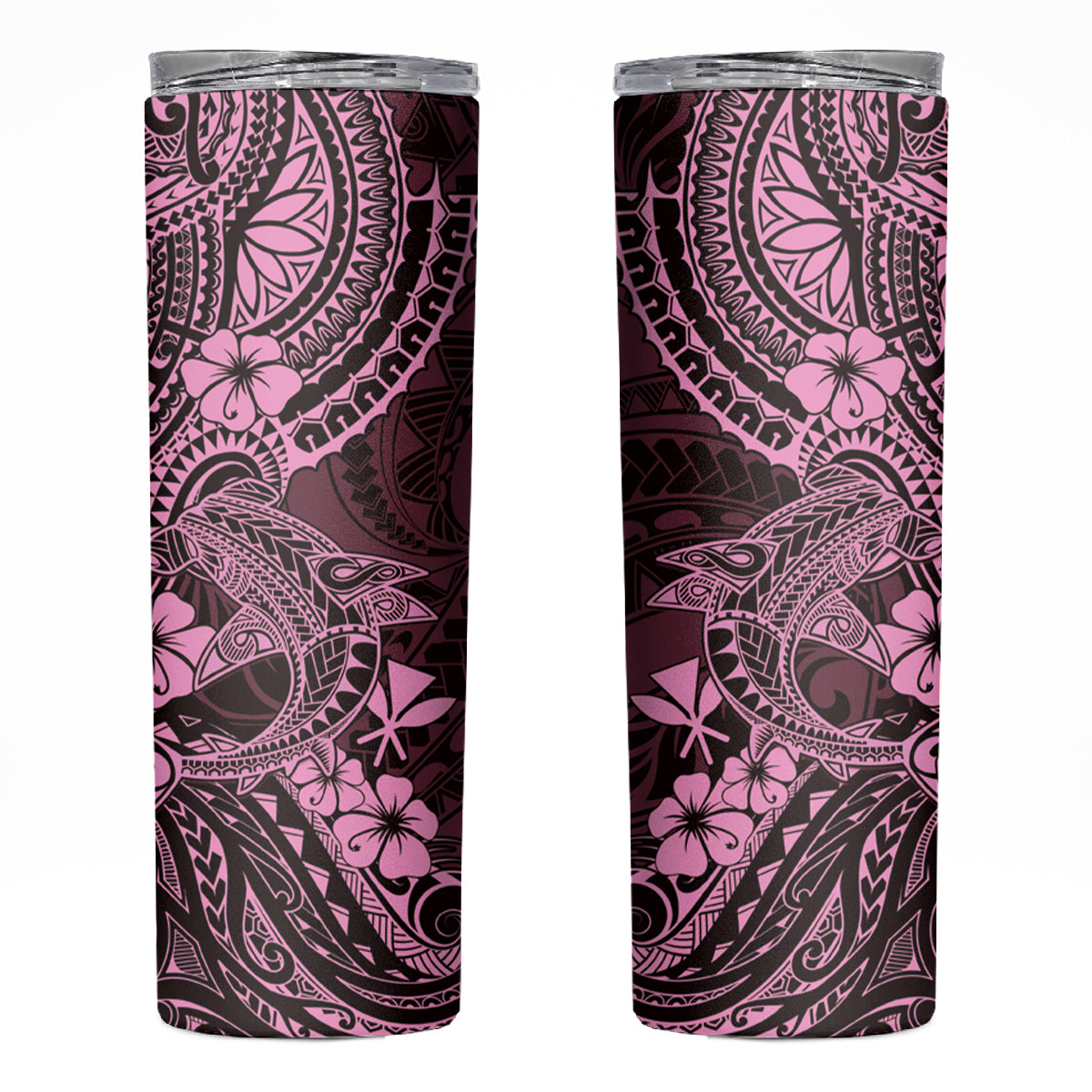 Hawaii Shark Skinny Tumbler Polynesian Pattern Pink Version