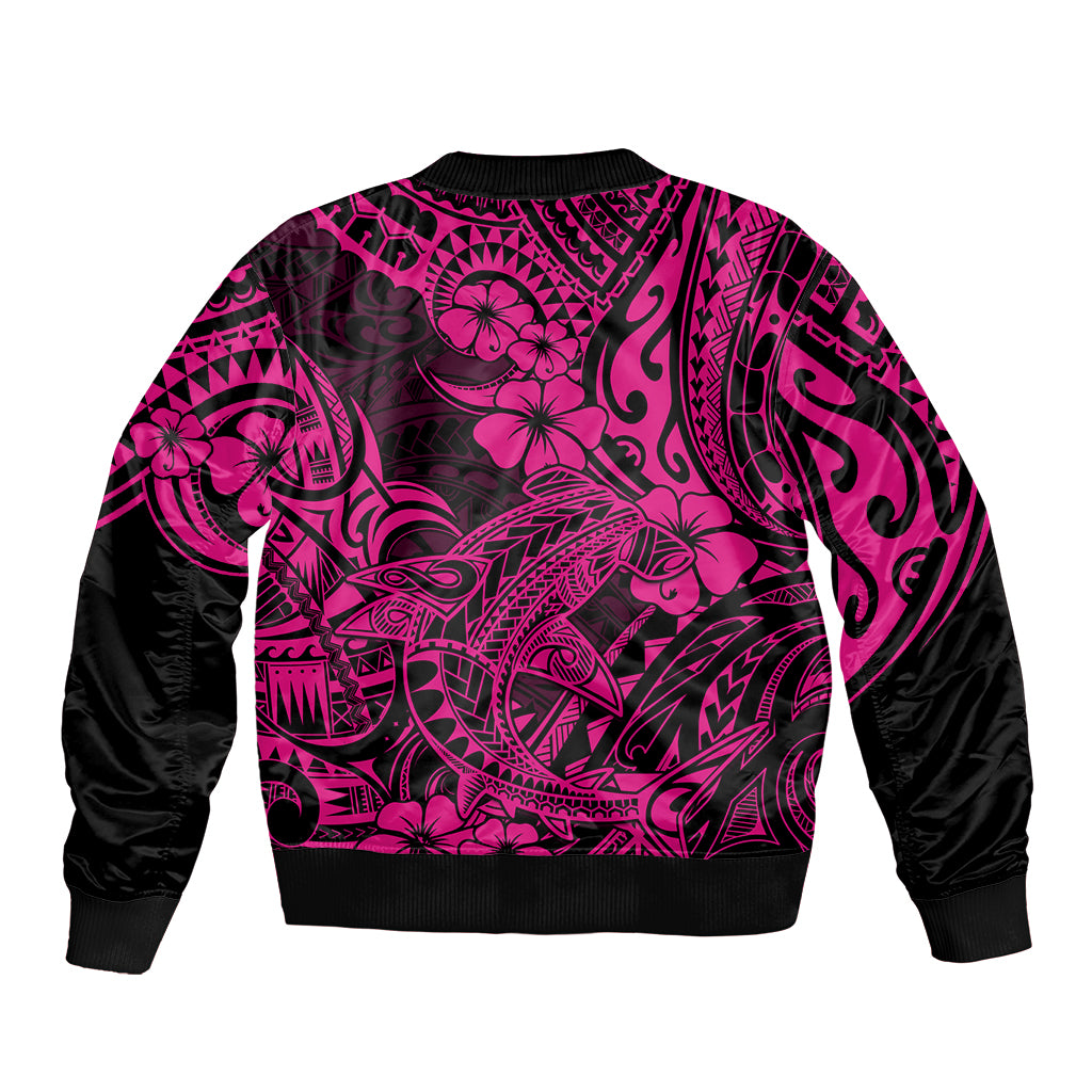 Hawaii Shark Sleeve Zip Bomber Jacket Polynesian Pattern Pink Version LT01 - Polynesian Pride