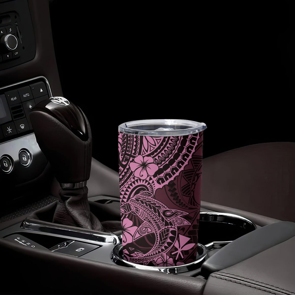 Hawaii Shark Tumbler Cup Polynesian Pattern Pink Version