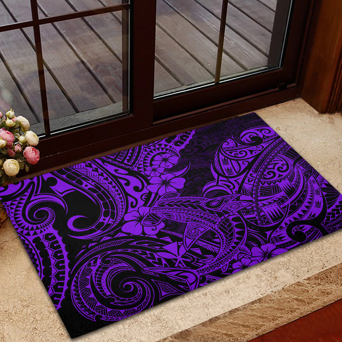 Hawaii Shark Rubber Doormat Polynesian Pattern Purple Version LT01 - Polynesian Pride