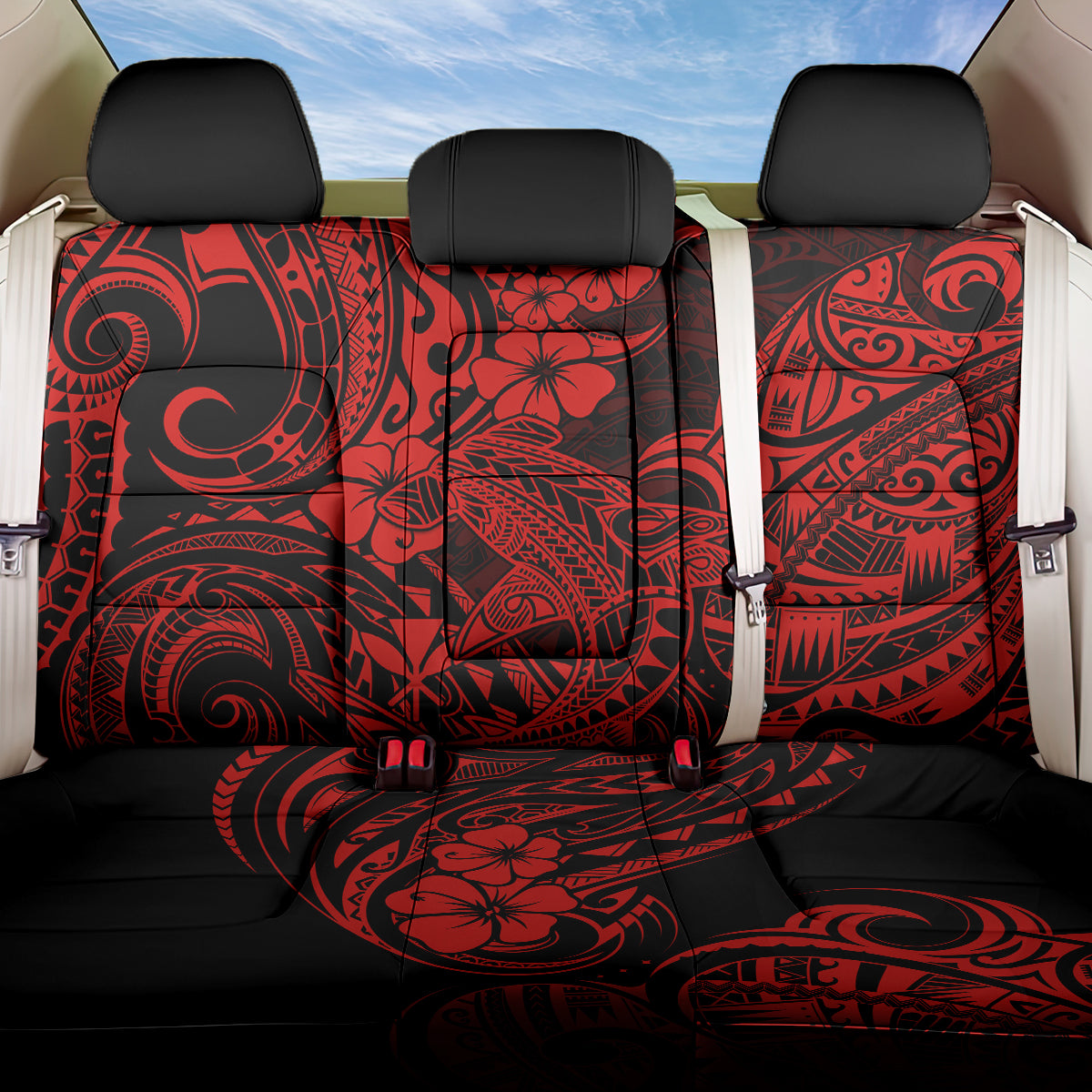 Hawaii Shark Back Car Seat Cover Polynesian Pattern Red Version